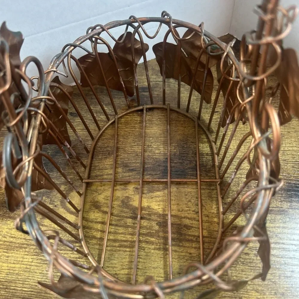 Metal Ivy Decor Oval Basket Copper Tone 10in Tall Rustic Table Organizer Storage